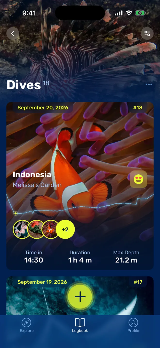 List of logged dives in the Seabook dive log